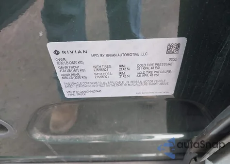 2022 Rivian R1T Adventure from USA, damaged, VIN 7FCTGAAA3NN007440